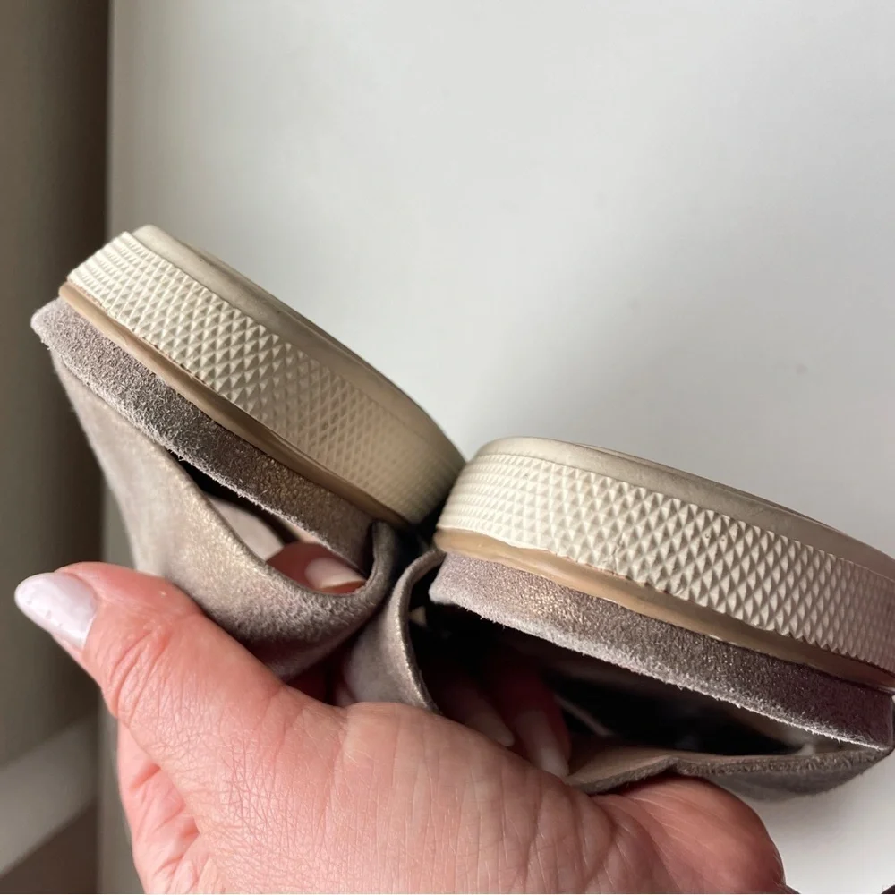 Eileen Fisher Metallic Sport Suede Criss Cross Banded Wedge Platform Sandals 7 - Picture 12 of 13